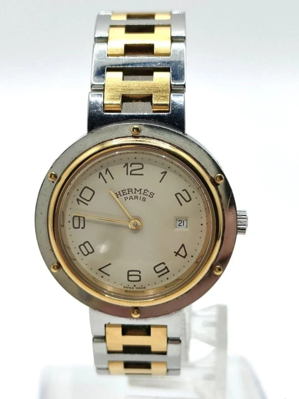 Authentic Vintage Hermes Clipper Two Tone Stainless Steel Quartz Watch